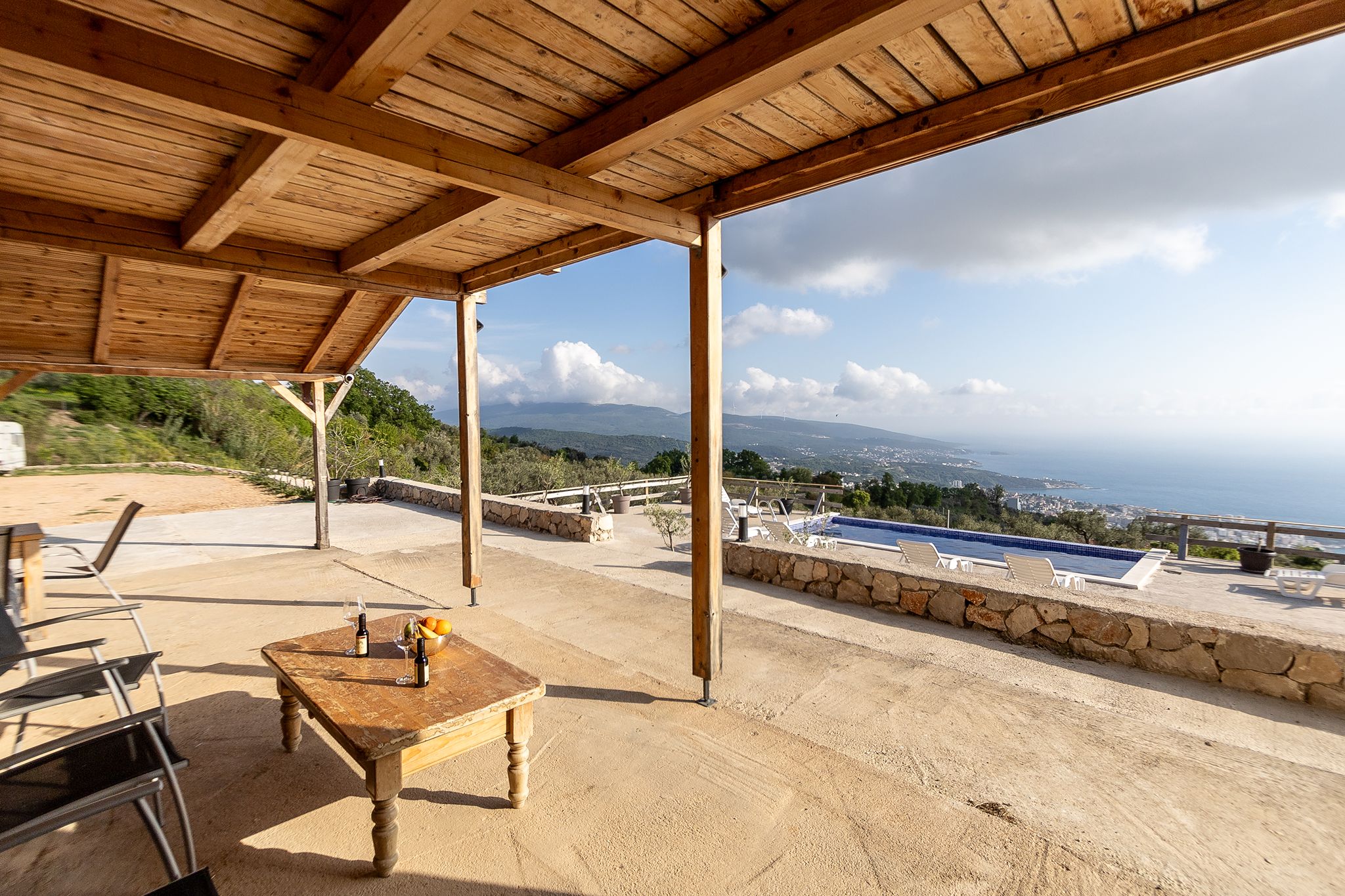 Shaded terrace with Adriatic view