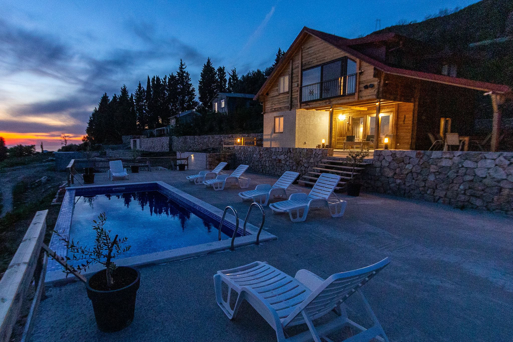 Villa and pool night