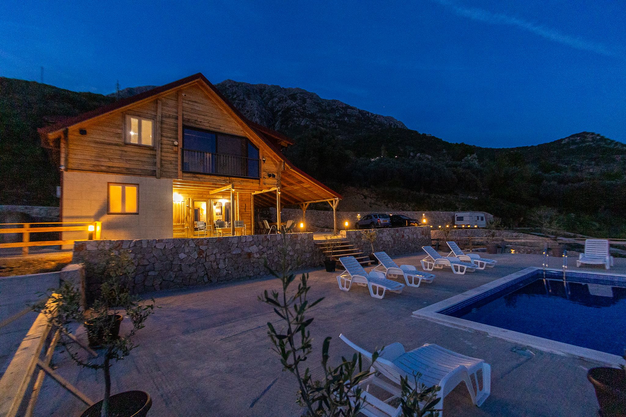Villa exterior evening